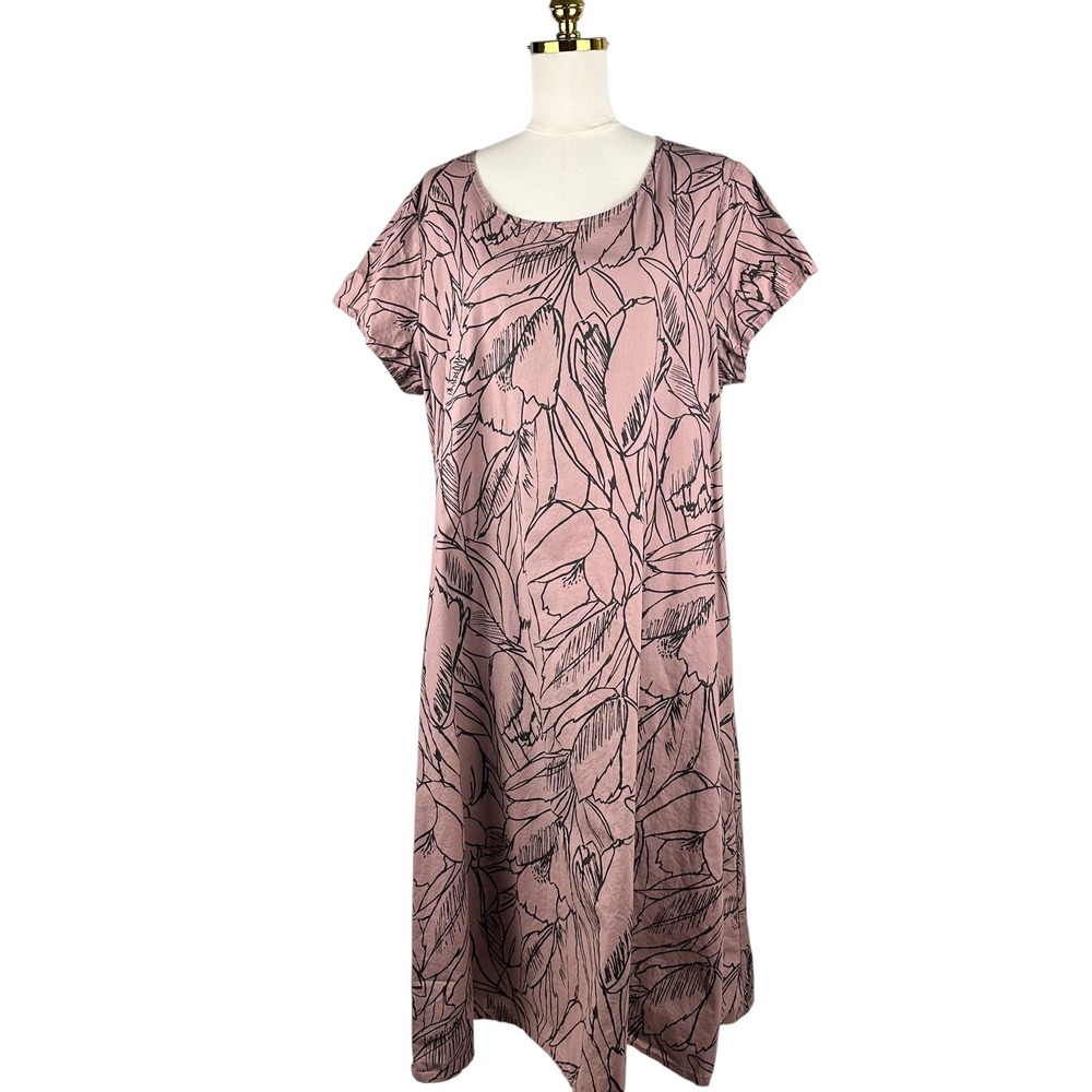 Bryn Walker Oversized Shift Dress Mauve Black Floral Artsy Lagenlook M L No Tag